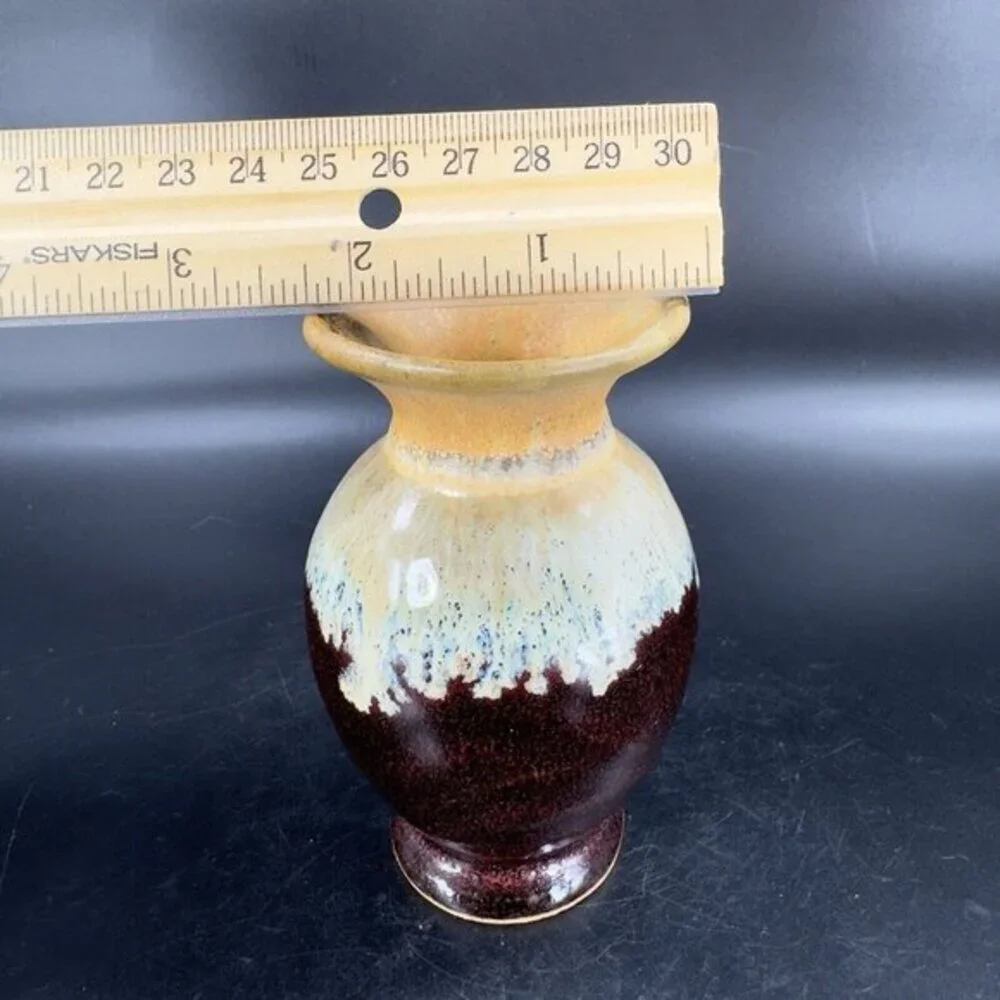 Allan Ditton Vase Studio Art Pottery Stoneware Brown Drip Glaze‎ Bud Vase 2010